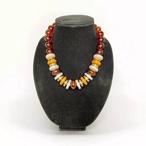 Vintage Amber Lucite Graduated Beaded 19” Chunky Necklace Gold Tone